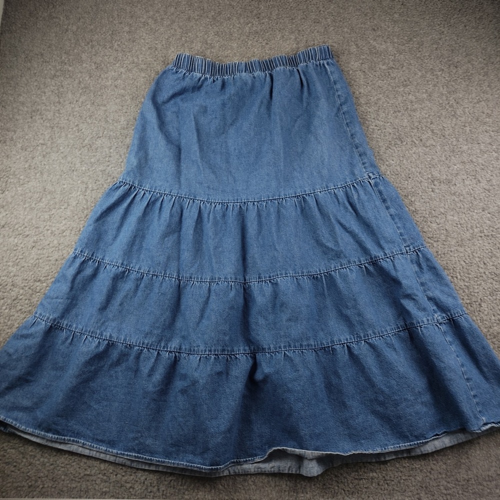 Westbound Skirt Sz Medium Prairie Tiered Blue Cottagecore Denim Stretch EUC - Picture 5 of 5